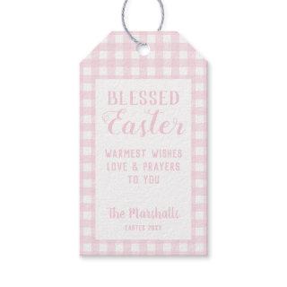 Blessed Easter Baby Pink Gingham Printable Custom Gift Tags