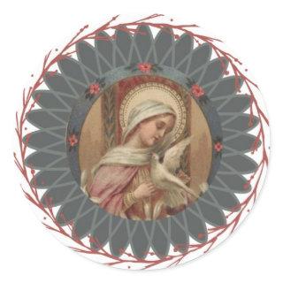 Blessed Virgin Mary with Holy Spirit Dove Classic Round Sticker