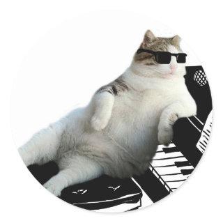 Blind cat pianist classic round sticker