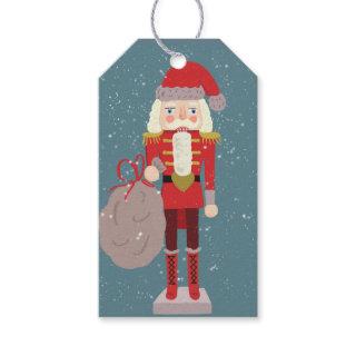 Blond Christmas Nutcracker Santa Teal Gift Tags