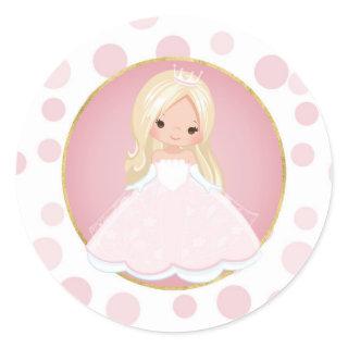 Blond Pink Princess Classic Round Sticker