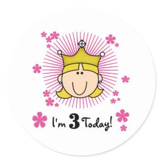 Blond Princess 3rd Birthday Classic Round Sticker
