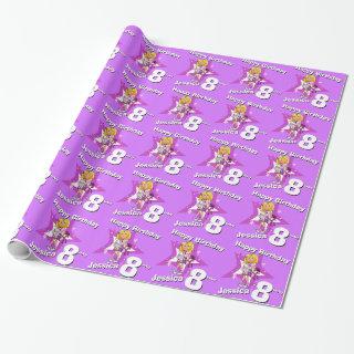 Blonde girls purple personalized 8th birthday wrap
