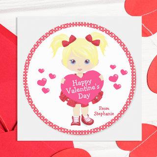 Blonde Happy Valentine's Day Classic Round Sticker
