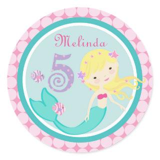 Blonde Mermaid Age Five Birthday Sticker