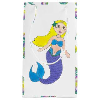 Blonde Swimming Mermaid Girl Bubbles Ocean Sea Small Gift Bag