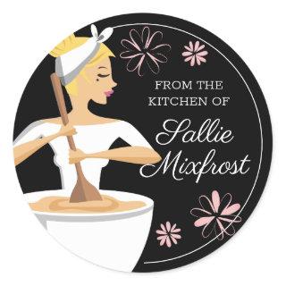 Blonde woman bakery from the kitchen of classic round sticker