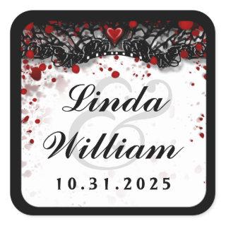 Blood Splatter Love Halloween Wedding Square Label