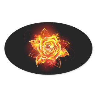 Blooming Fire Rose Oval Sticker