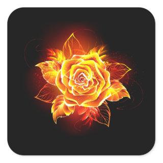 Blooming Fire Rose Square Sticker