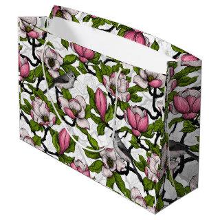 Blooming magnolia and titmouse bird large gift bag