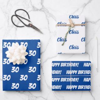 Blue 30th Happy Birthday Custom Name  Sheets