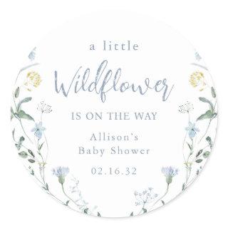 Blue A Little Wildflower Rustic Boho Baby Shower  Classic Round Sticker