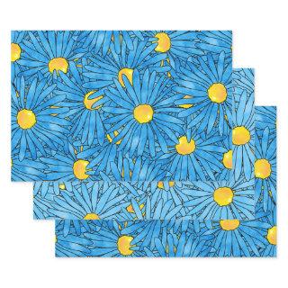 Blue Abstract Pen & Watercolor Aster Patterns  Sheets