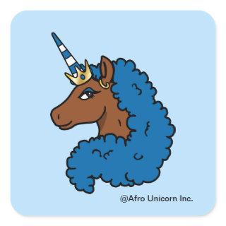 Blue Afro Unicorn Square Sticker