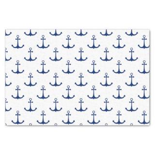 Blue Anchors on White Background Nautical Theme  Tissue Paper