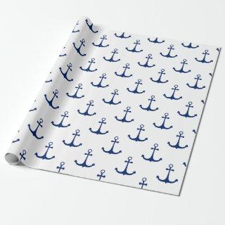 Blue Anchors on White Background Nautical Theme