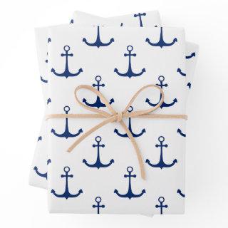 Blue Anchors on White Background Nautical Theme   Sheets