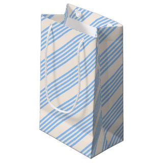 Blue and beige five stripe pattern small gift bag