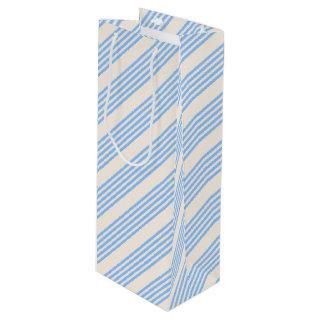 Blue and beige five stripe pattern wine gift bag