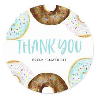 Blue and Chocolate Donuts Baby Shower Thank You Classic Round Sticker