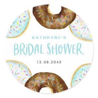 Blue and Chocolate Sprinkle Donuts Bridal Shower Classic Round Sticker