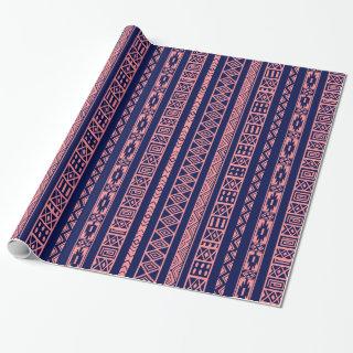 Blue And Coral-Red Tribal Geometric Pattern