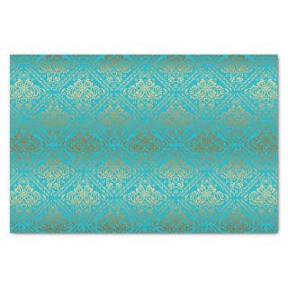 Blue And Faux Metallic Gold Floral Damasks Tissue Paper