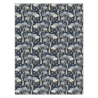 Blue and Gold Art Deco Pine Trees Decoupage Tissue Paper
