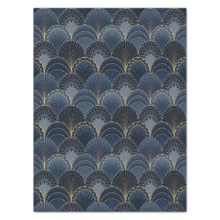Blue and Gold Art Deco Scallop Luxury Decoupage Tissue Paper