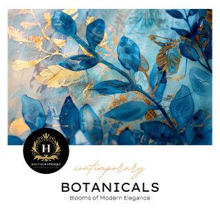 Blue and Gold Botanical Decoupage Tissue Paper