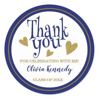 Blue And Gold Graduation Party Thank You Favor   Classic Round Sticker