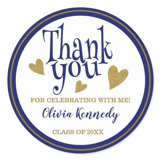 Blue And Gold Graduation Party Thank You Favor   Classic Round Sticker