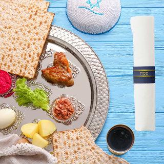 Blue and Gold Hebrew Pesach Seder Passover Napkin Bands