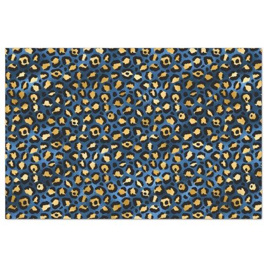 Blue and Gold Leopard Spots Tissue Paper