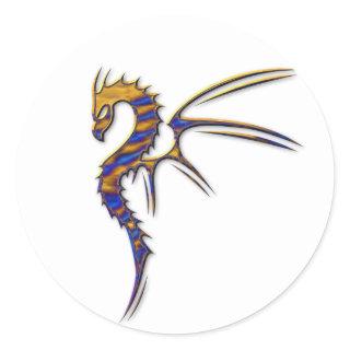Blue and Gold Metal Dragon Classic Round Sticker