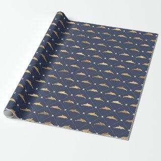 Blue and Gold Nautical Dolphin Pattern