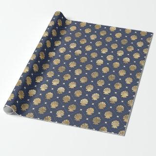 Blue and Gold Nautical Shell Pattern