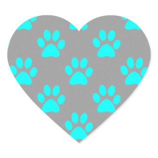 Blue and gray paws pattern heart sticker
