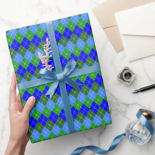 Blue and Green Argyle White Stitching Stylish
