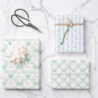 Blue and Green Holly Trellis with Deer  Sheets