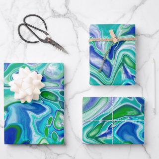 Blue and Green Marble Fluid Art Abstract    Sheets