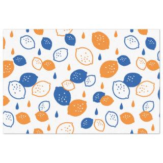 Blue and Orange Lemon Pattern Playful Fruit-Themed Tissue Paper