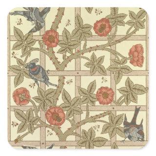 Blue and orange trellis wallpaper design, 1864 square sticker