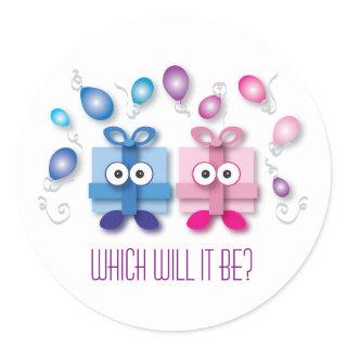 Blue and Pink Gift Boxes - Gender Reveal Classic Round Sticker