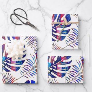 Blue and purple patterned tropical leaves wrapping  sheets