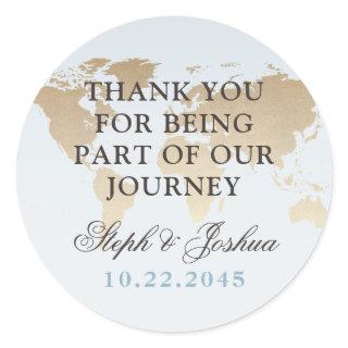 Blue and Tan World Map Thank You Favor Label