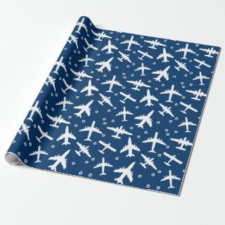 Blue and White Aeroplane Aviation Themed Pattern