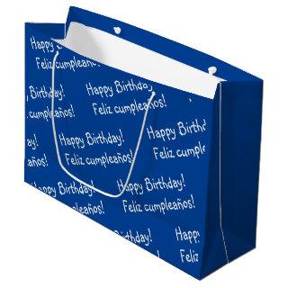 Blue and white Bilingual Happy Birthday  Large Gift Bag
