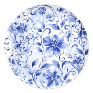 Blue and white Chinoiserie Floral  Classic Round Sticker